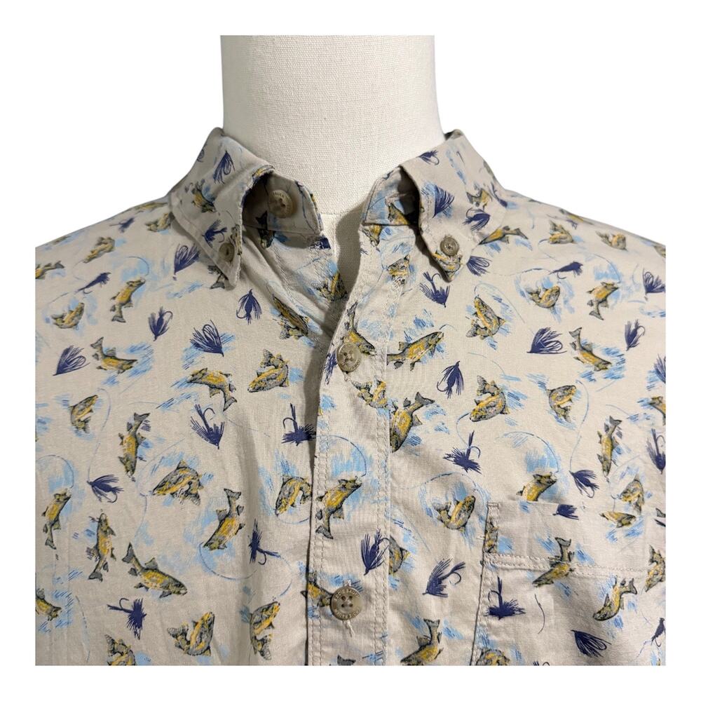 Eddie Bauer 100% Cotton Fish Graphic Button Down Shirt Sz 2XL Fishing Outdoors